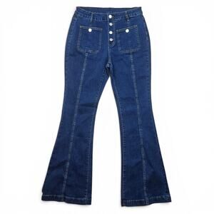 Denim Jeans Women's M 30x29 High Rise Flare Button Fly Stretch Y2K Hippy Boho